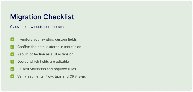 Migration checklist for classic to new customer accounts